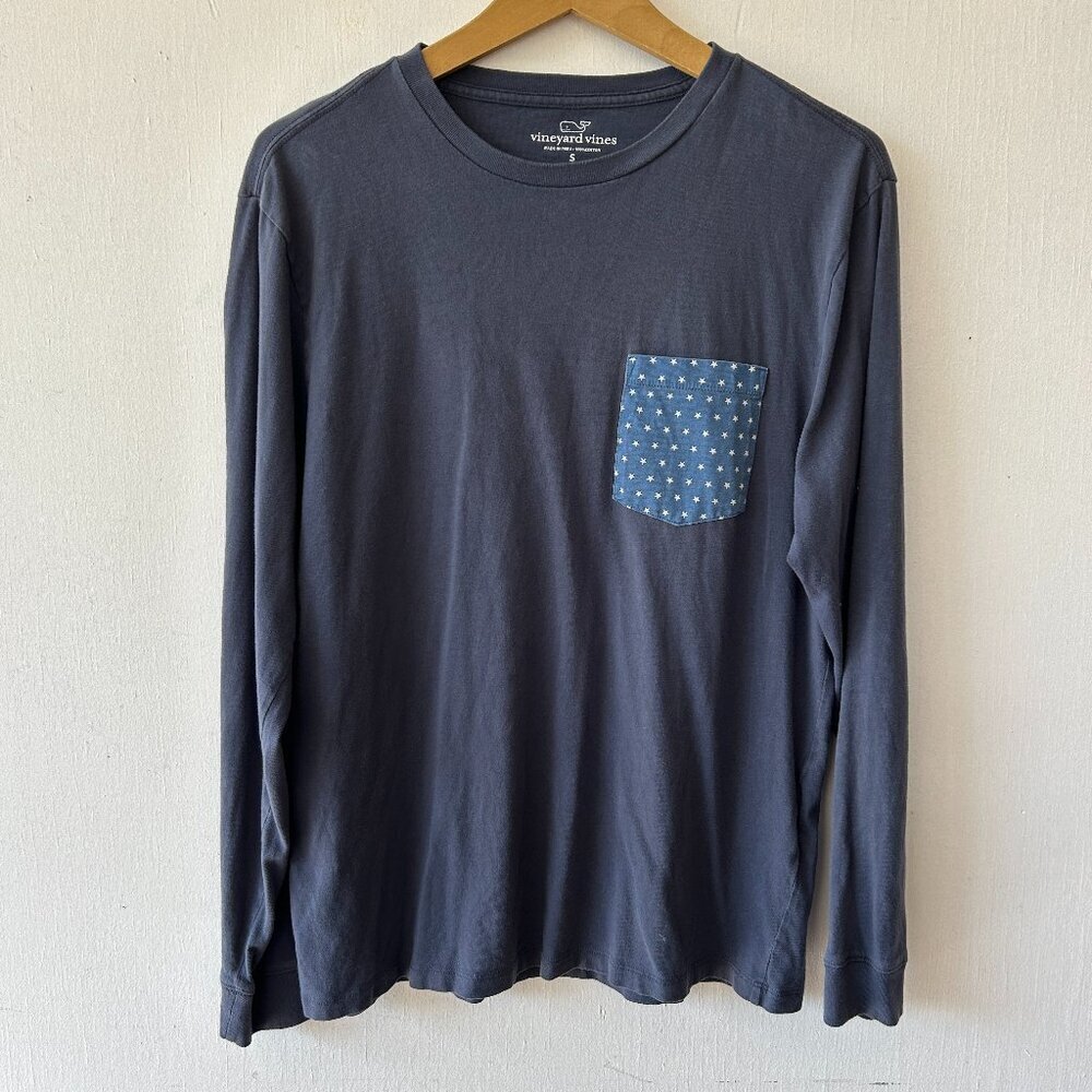 Vineyard Vines Long Sleeve T-shirt Womens Small Blue Americana Flag USA July 4th